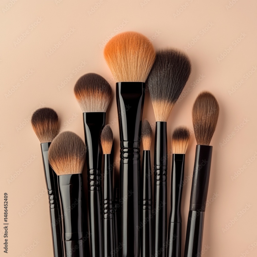 Poster artistic layout of makeup brushes in elegant order with color tones and ample negative space for cre