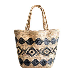 Bohemian Straw Tote Bag with Artistic Woven Pattern Isolated on Transparent Background