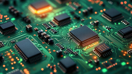 Obraz premium An orthographic flat photograph of a circuitboard.