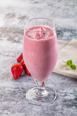 Strawberry smoothie milk shake glass
