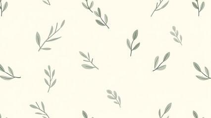 Gentle olive leaf pattern with soft greens on cream background for kids' nature-themed designs and decor.