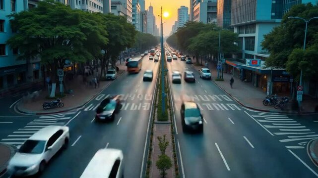 Aerial timelapse of morning traffic at intersection in Ho Chi Minh City, Vietnam