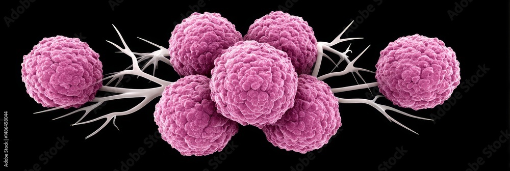 Poster cancer cell cluster microscopic view - microscopic showing a cluster of cancer cells connected by th