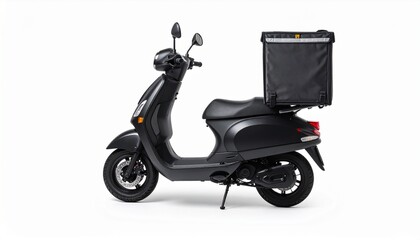 Side View Mockup of a Compact Scooter with Delivery Box on White Background