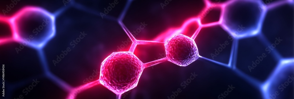 Aufkleber cellular network structure - microscopic view of interconnected cells, glowing pink and blue, illust