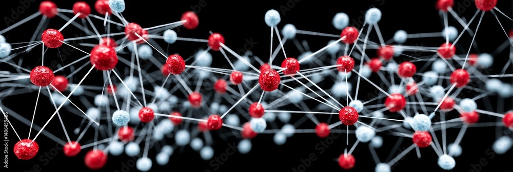 Poster colorful glowing particle network - abstract symbolizing connection, technology, communication, scie