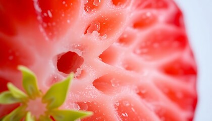 close up of a strawberry with drops of water on it