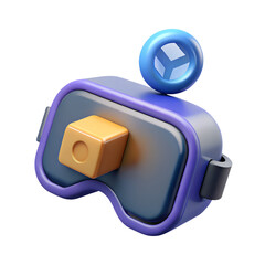 3d rendered virtual reality headset with cube and icon isolated on black background