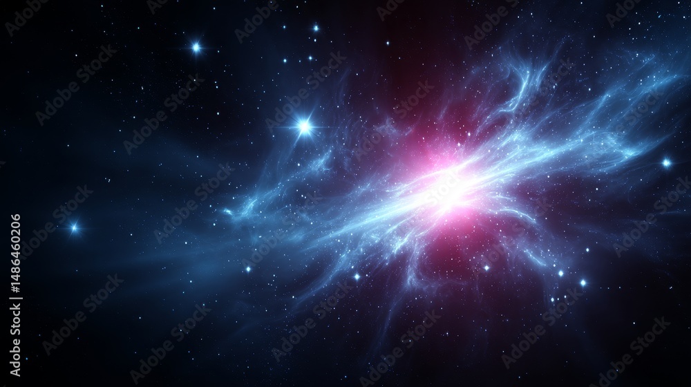 Poster cosmic nebula explosion - vibrant nebula with a central explosion of light and color, set against a 