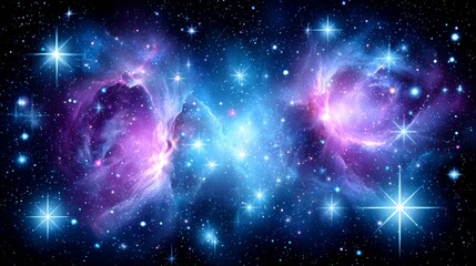 Cosmic Nebula in Deep Space - A vibrant of a cosmic nebula, showcasing swirling clouds of purple and blue gas, illuminated by bright stars. Perfect for science fiction, astronomy