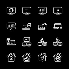 Remote Work Line Icons . Freelancer Work from Home, Video Call, Online Meeting, Teleconference Vector Set