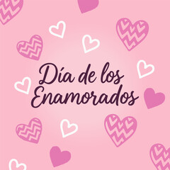 Celebrate Dia de los Enamorados with this lovely pink design featuring hearts and romantic script.