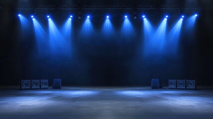 Naklejka premium Blue Stage Lights Concert Empty Venue Show