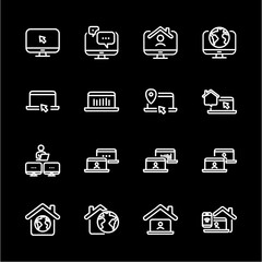 Remote Work Line Icons . Freelancer Work from Home, Video Call, Online Meeting, Teleconference Vector Set