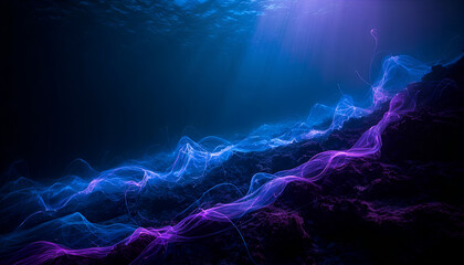 Abstract Glowing Blue Purple Energy Flow Underwater