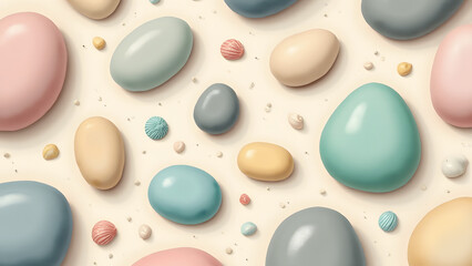 Soothing beach pebble texture with hidden seashells, tactile and calming for kids' spaces.