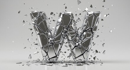 A Shattered Silver Letter W Isolated On A Plain White Background Rendering For Advertising