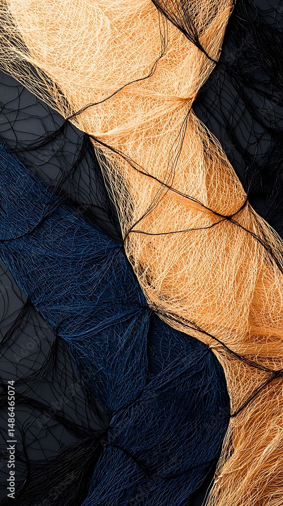 Poster Abstract Metallic Net Pattern with Gold and Blue on Dark Background