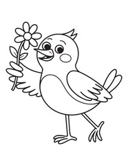Adorable Bird Holding a Flower – Cute Gift Cartoon Line Art