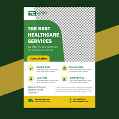 Medical healthcare flyer design template, Corporate Medical Flyer Minimal and clean medical flyer design vector template, Healthcare Flyer Layout with Blue Accents, medical a4 flyer design template.