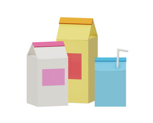 Fototapeta premium Juice, milk cardboard packages mockup set. 3D dairy product, fruit drink blank container for product design. Realistic carton boxes for beverage branding. No label packages