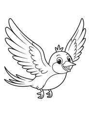 Happy Bird in Flight – Cartoon Line Drawing