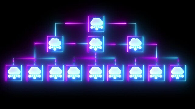 Cloud computing - Devices connected to the "cloud". Cloud Based Sharing Line Icon Design. Cloud computing concept .Abstract cloud connection technology background. 4k 