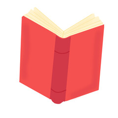 Flat illustration of book with red cover open, for design