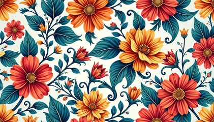 Intricate floral design with flowing lines, seamless repeat , floral, nature