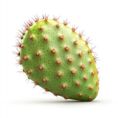 Close-up view of a single, vibrant green cactus fruit.