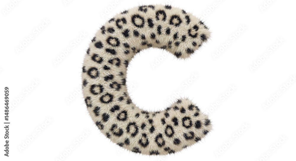 Fototapete letter c in animal print fuzzy font isolated on white background ready for use
