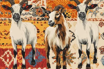 Tableau sur plexiglas Style bohème goats with Moroccan patterns and carpets, desert tones, seamless tile vector  © Юджин