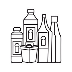 Condiment Bottles Outline Vector Drawing