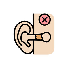 Sulfur plug color icon. A buildup of earwax blocking the ear canal simple sign. Improper ear hygiene leading to hearing loss logo. Medical vector isolated on white background.