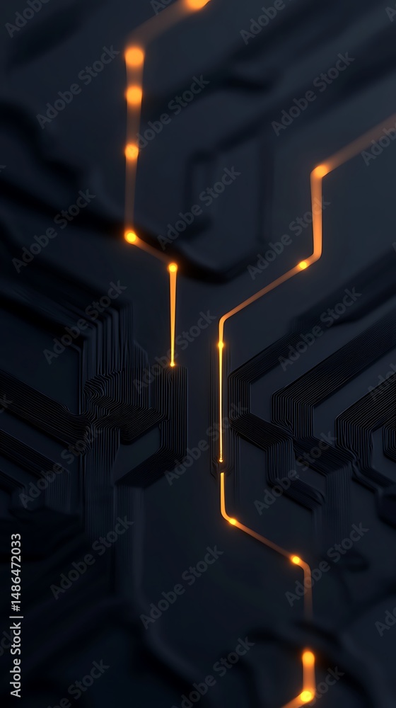 Poster abstract technology flow pattern with glowing orange lines on dark background