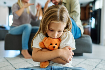 child family sad parent mother conflict father problem girl arguing divorce home fight unhappy sadness fighting covering ears