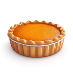 Delicious, golden-brown pumpkin pie, isolated on a white background.