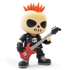 Fototapeta premium 3D rendered figure of a punk rock skull playing an electric guitar.