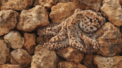An octopus camouflaging against rocks ready to strike