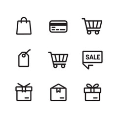 Shopping Icon Set Vector Black and White Silhouettes of Carts Bags Tags Credit Cards and Purchases