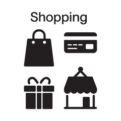 Shopping Icon Set Vector Black and White Silhouettes of Carts Bags Tags Credit Cards and Purchases