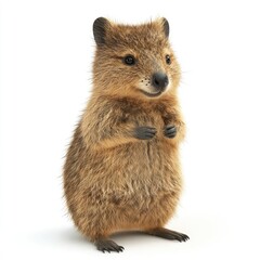 Fototapeta premium Adorable baby marsupial standing upright against a pure white background.