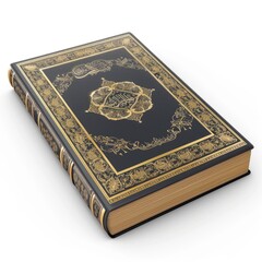 Ornate antique book with golden embellishments.