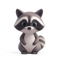 Obraz premium Cute cartoon raccoon digitally rendered in gray and white.