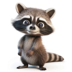 Obraz premium Cute cartoon raccoon illustration against white background.
