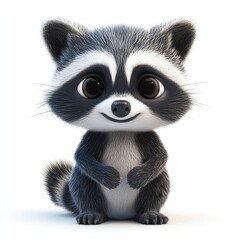 Cute digitally rendered illustration of a cartoon raccoon.