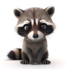 Fototapeta premium Cute cartoon raccoon in a front view pose.