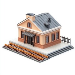 Small, detailed rendering of a vintage train station.