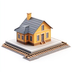 Small, rendered model of a simple train station house.