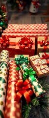 group of wrapped presents sitting next to each other